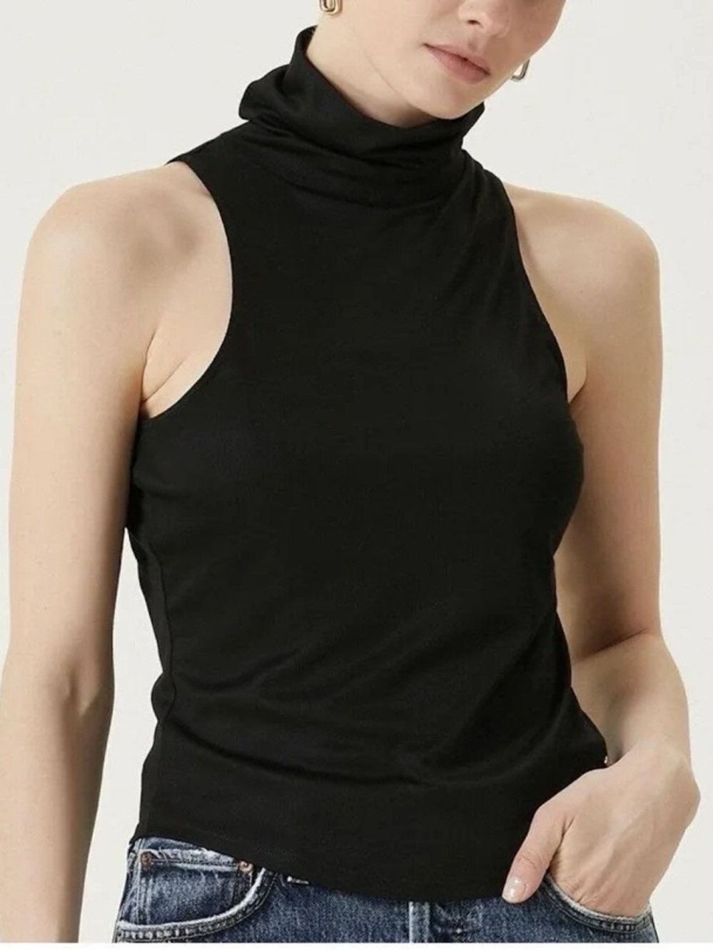 Anine Bing Jennie Sleeveless Black Turtleneck Tank Top
